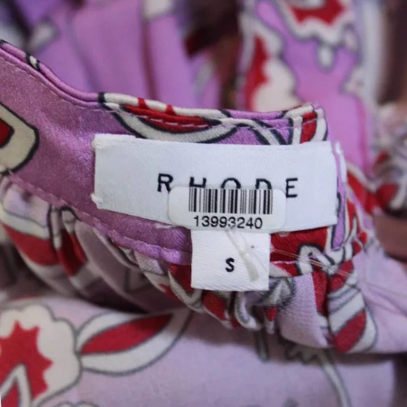 Rhode Helene Crepe De Chine Gathered Bird Print Peasant Blouse S - Picture 9 of 10